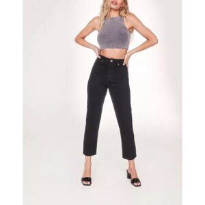 Nasty Gal Mom Jeans Womens 4 Black Denim High Waisted Cropped Rolled Hem Boho